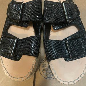 Gianni Bini Embellished  Oversized Buckle Espadrille Flatforms Platforms  SZ 8